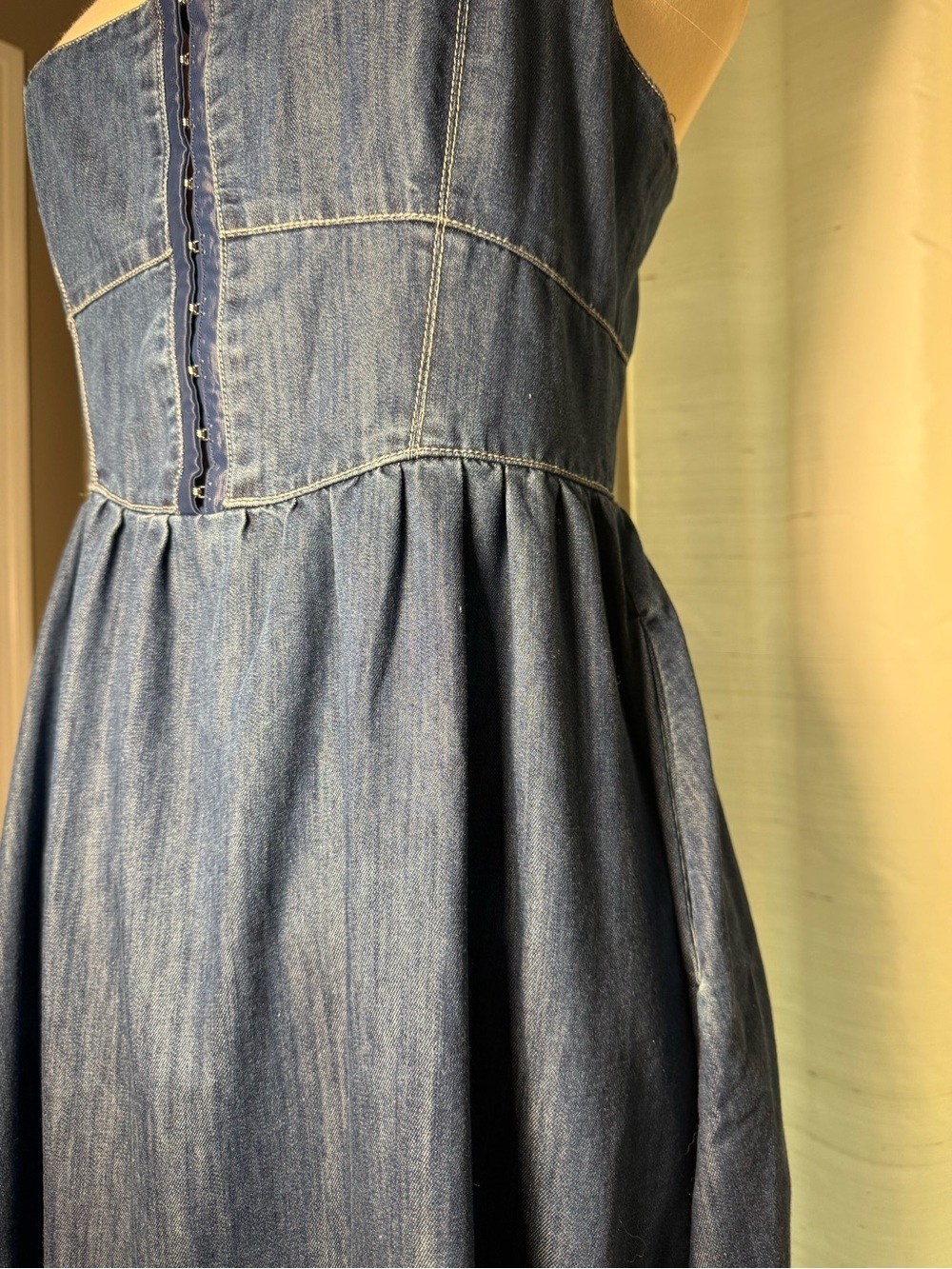 Denim Maxi Dress with Button Front and Pockets - Picture 11 of 13